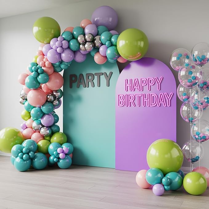 Monster Pink Balloon, 50 Pcs 12 Inches Metallic Purple Silver Confetti Balloon, Green Purple Teal Blue Pink Latex Balloons for Theme Birthday Baby Shower Party Decorations