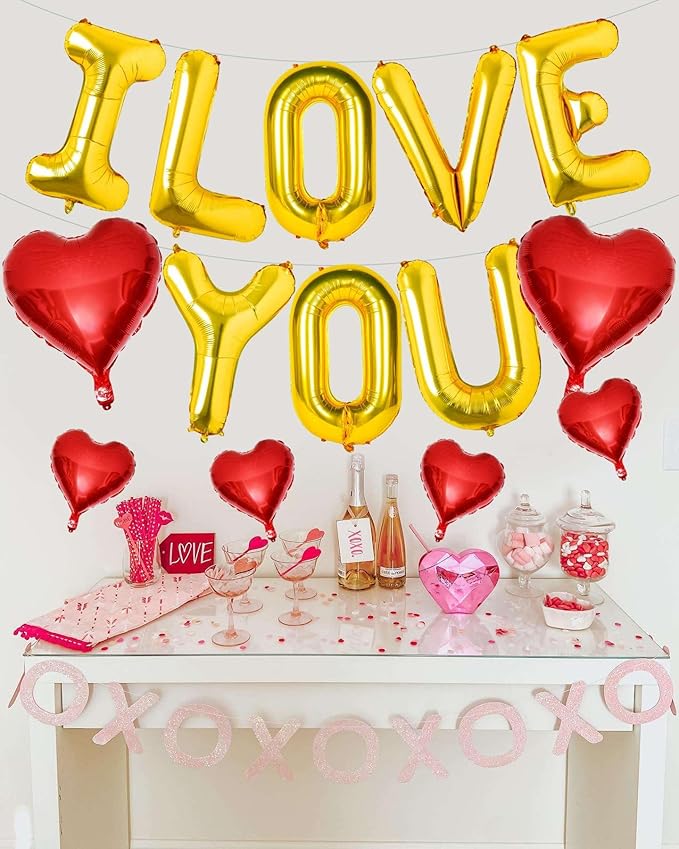 I Love You Balloons and Red Heart Balloons Kit Red Valentines Day Decorations Love Balloons for for Valentines Day Bridal Shower Wedding Romantic Special Night Party Supplies Decorations