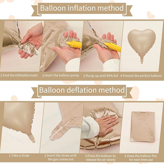 Retro Apricot Heart Balloons, 10PCS Beige Caramel Foil Heart Shape Balloons, 18inch Sand White Love Foil Balloons for Helium Nude Neutral Balloon for Brithday, Valentines Day, Baby Shower Decorations