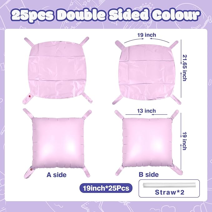 NISOCY 25PCS Purple Square Foil Balloons Wall Backdrop Double Sided Pastel Purple Balloons Arch Kit for Birthday Baby Bridal Shower Gender Reveal Easter Wedding Anniversary Party Decorations