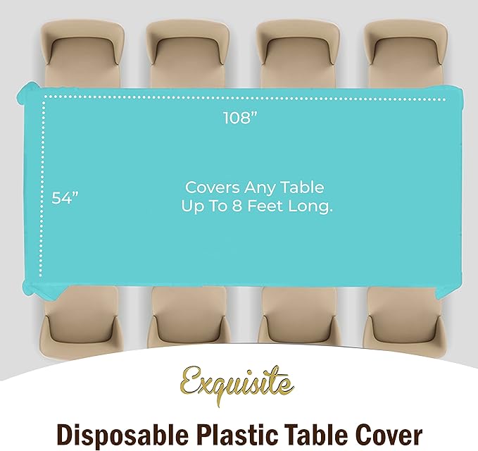 Party Solids 6-Pack Premium Plastic Tablecloth 54in. x 108in. Rectangle Plastic Table Cover - Aqua