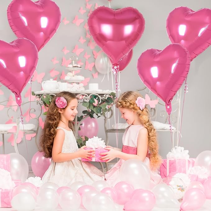 12 Pcs Pink Heart Balloons,18 inch Heart Shape Foil Balloons Love Balloons Valentine Balloons for Birthday Party Wedding Engagement Party Baby Shower Valentine Day Decorations (deep pink)