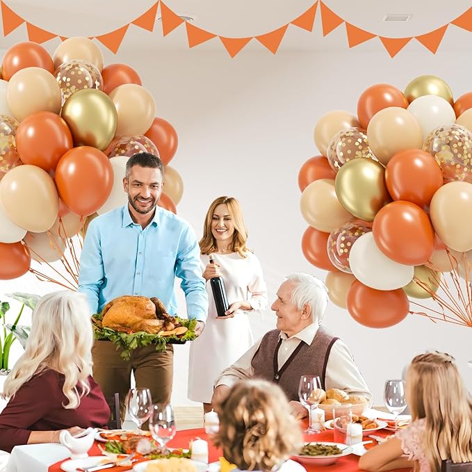 60pcs 12inch Fall Balloons Thanksgiving Balloons with Burnt Orange Nude White Metallic Gold Confetti Balloon for Autumn Birthday Little Pumpkin Wedding Fall Baby Shower Decorations