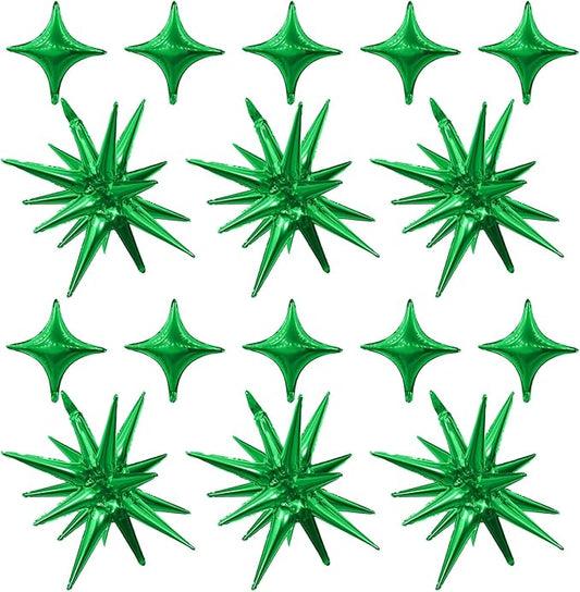 Green Star Balloons,6Pcs 22Inch Explosion Star Balloons and 10Pcs 10Inch Four Angle Balloon Kit for Witch Halloween Birthday Anniversary Disco Party Decorations