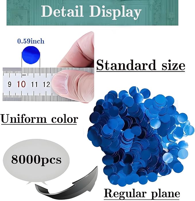 Blue Metallic Foil Confetti 8000 Pcs Shiny Round Table Confetti for Fill Balloon Wedding Graduation Party Decorations,60g of pack