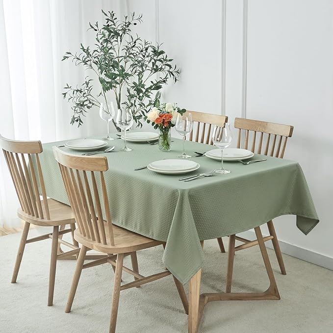 maxmill Square Tablecloth Water Resistance Antiwrinkle Spill Proof Weaved Texture Table Cloth, Decorative Fabric Table Cover for Banquet Parties Event Holiday Dinner, 70 x 70 Inch, Sage Green