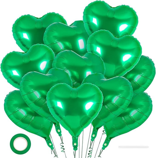 12 Pcs Heart Balloons,18 Inch Green Heart Foil Balloons Love Balloon Valentine Balloon for Birthday Party Wedding Engagement Party Baby Shower Valentine Day Decorations (green)