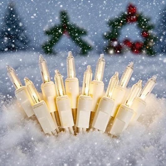 Christmas Lights 100 Counts, Indoor Outdoor,White Wire Connectable of Lighting String Warm White,Decorations for Holiday, Party,Festival,Christmas String Lights (White-Clear)