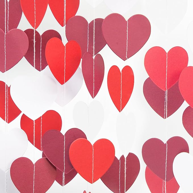 White Burgundy Red Anniversary Decorations – 52Ft Paper Garland Streamer Birthday Party Banner Engagement Bachelorette Mothers Day Wedding Baby Bridal Shower Valentines Day Hanging Heart Decoration