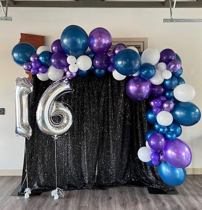 Purple and Blue Balloon Set, 50 PCS 10 Inch Space Theme Party Supplies, Navy Blue Purple Silver Helium for Birthday Baby Shower
