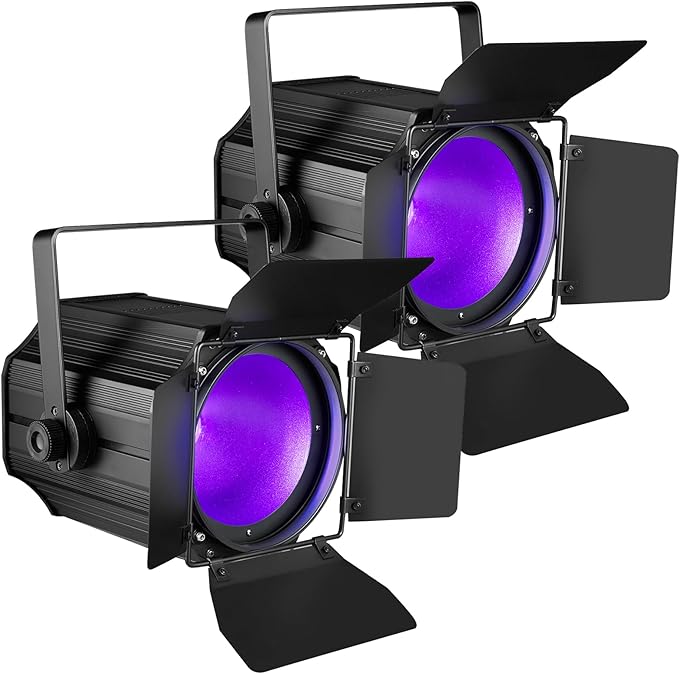 200W LED Stage Light, COB Par Lights with Barn Doors, DMX Blinder Stage Lighting Sound Activated for Wedding Live Show Christmas Party (6 Colors 2PC)