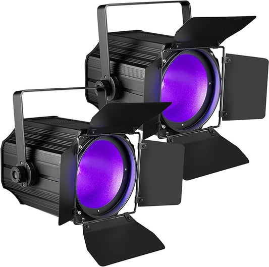 200W LED Stage Light, COB Par Lights with Barn Doors, DMX Blinder Stage Lighting Sound Activated for Wedding Live Show Christmas Party (6 Colors 2PC)