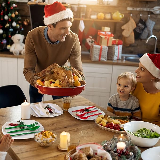 360 Pcs Christmas Silverware Disposable Flatware Cutlery - Red, Green, White Forks, Knives and Spoons Set - Plastic Serving Silverware for Holiday Party Supplies