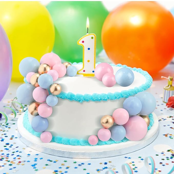 108 Pcs Balls Cake Topper DIY Cupcake Insert Foam Balloons for Cake Baking Wedding Anniversary Birthday Decoration(Pink, Blue, Gold,Multi Sizes)