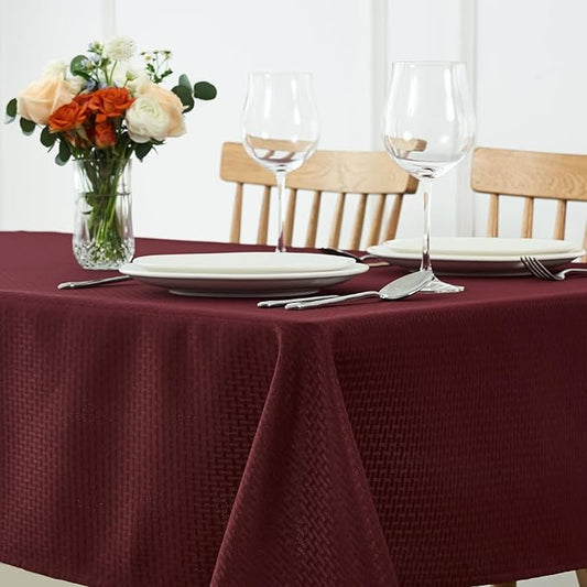 maxmill Tablecloth Weaved Texture Stain Resistant Waterproof, Wrinkle Resistant Washable Table Cloth, Fabric Table Cover for Dining Room, Indoor Outdoor Use, Rectangle 60 x 120 Inch, Burgundy