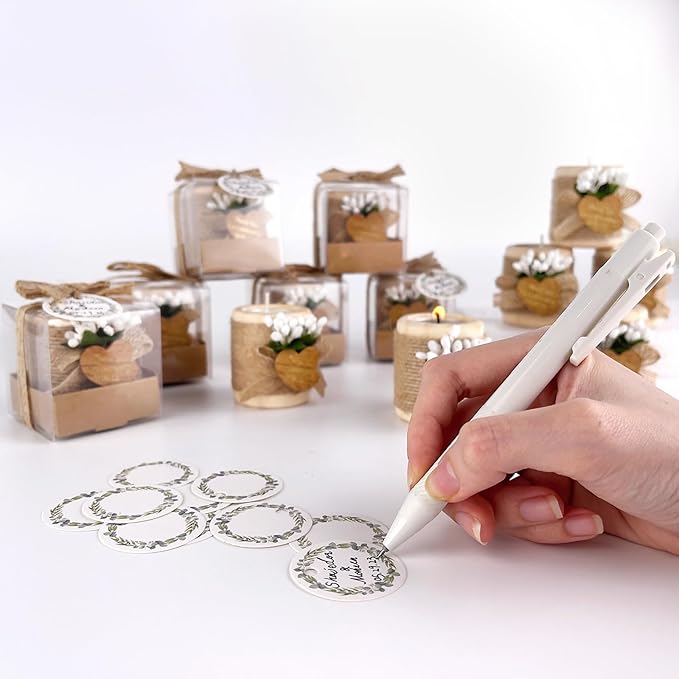 12PCS Wooden Tealight Candle Holders, Wedding Thank You Favors for Guests, Baptism/Bridal Shower Centerpieces for Tables, Wood Cylinder Candle Set for Baby Shower Decorations(Double Heart Tag)