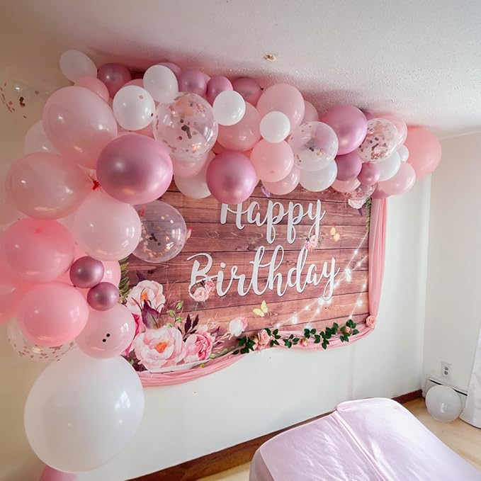 Pink Balloons Set, 12 Inch Metallic Light Baby Pink and White Balloon, Pearlpink Ivory Latex Balloons for Girls Women Birthday Baby Shower Wedding Valentine Bachelorette Easter Christmas Party Decor