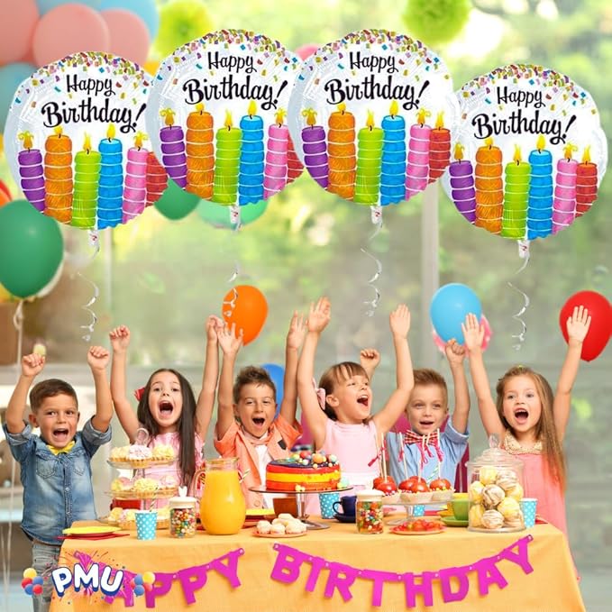 PMU Happy Birthday Colorful Candles 18 Inch Mylar-Foil Balloon Pkg/5