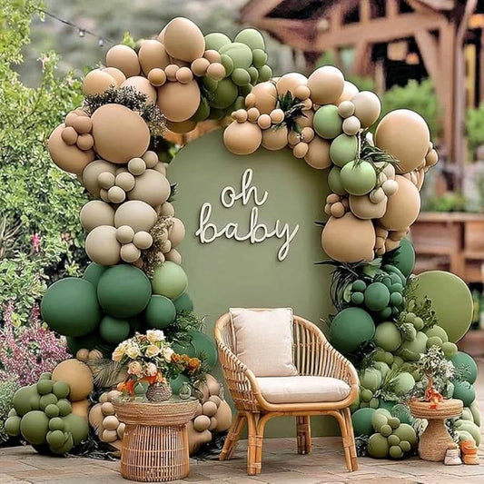Sage Green Brown Balloon Arch Kit Double Stuffed Dusty Olive Green Tan White Sand Apricot Latex Balloon Garland for Neutral Baby Shower Safari Dinosaur Birthday Fall Party Decoration
