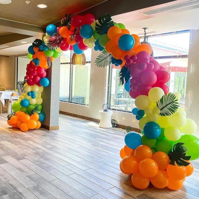 Tropical Balloons Kit, 60 PCS 12Inch Hawaiian Balloons Hot Pink Orange Teal Green and Gold Colorful Balloon for Summer Birthday Baby Shower Tropical Aloha Luau Pool Party Decorations