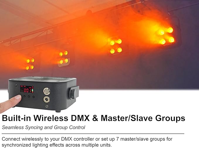 Rockville Mini IR4 Black LED Wash Light, RGBWA+UV, Compact, App Control, LCD, Wireless DMX, Remote, Rechargeable, Perfect for DJ & Event Lighting