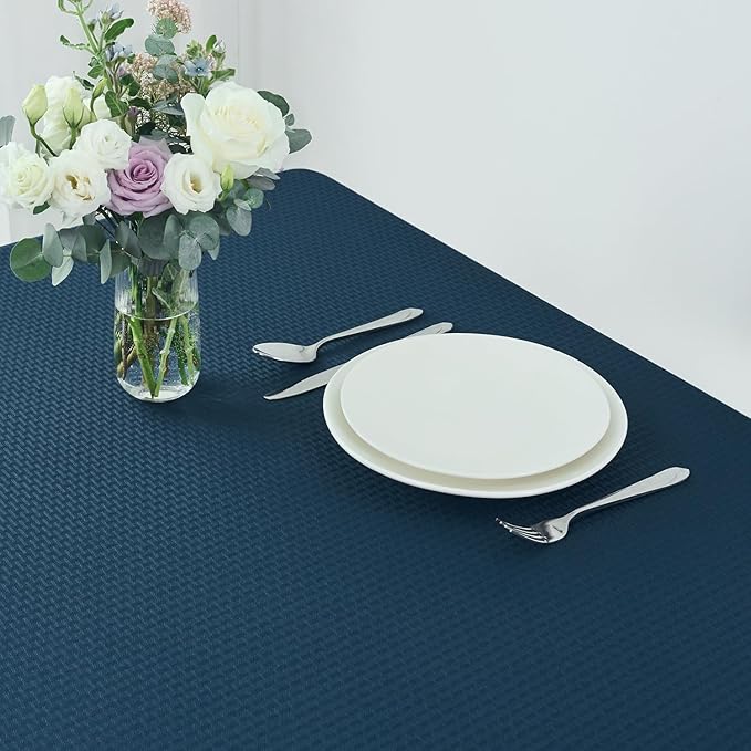 maxmill Tablecloth Weaved Texture Stain Resistant Waterproof, Wrinkle Resistant Washable Table Cloth, Fabric Table Cover for Dining Room, Indoor Outdoor Use, Rectangle 60 x 120 Inch, Navy Blue
