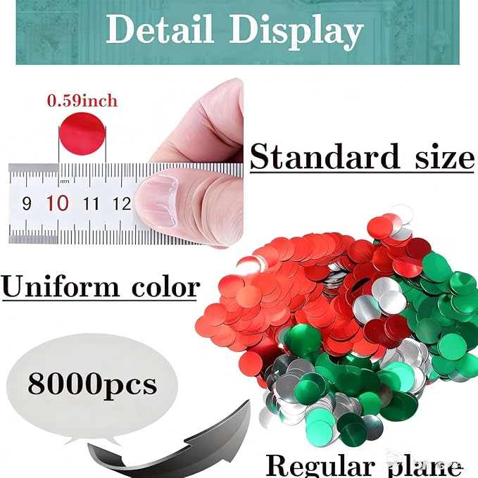 Red White Green Round Metallic Foil Confetti 8000 Pcs Multicolor Christmas Shiny Round Table Confetti for Wedding ，Graduation ，Party Decorations,60g of pack