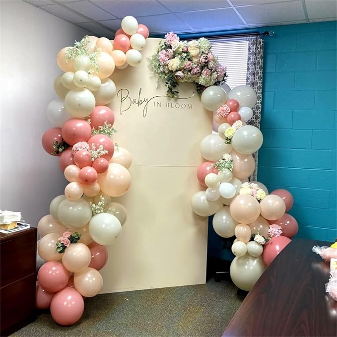 Dusty Pink and Rose Gold Balloons, 12In Retro Blush Pink Beige White Balloons with Metallic Rose Gold Confetti Latex Balloons Set for Girls Women Birthday Baby Bridal Shower Wedding Party Decorations