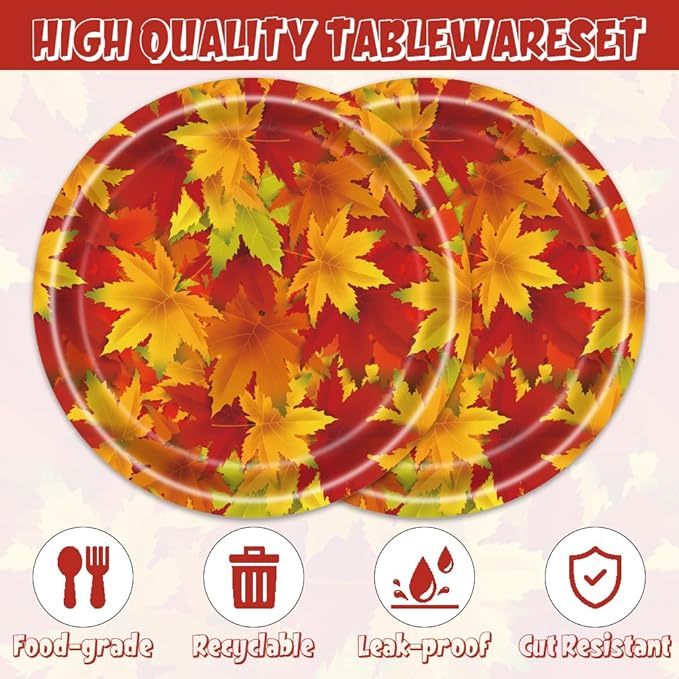 Egami 40pcs Thanksgiving Party Supplies,include 20 Dessert plate and 20 Napkin,Thanksgiving Party Plate Napkin Set，Used for Maple Leaf Party Decoration