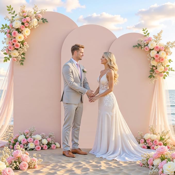 (7.2FT, 6.6FT, 6FT) Wedding Arch Cover Set of 3 Nude Spandex Fitted Arch Cover for Round Top Chiara Backdrop Stand Covers for Birthday Party Banquet Photo Background Decoration