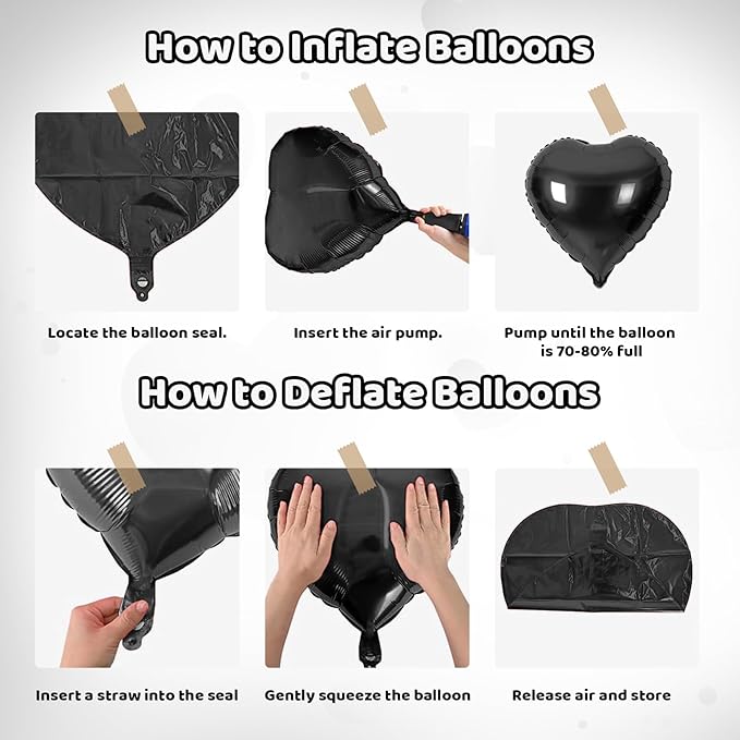 Black Heart Balloons, Heart Shaped Ballons, 20 Pcs 5/10/18 inch Different Sizes Black Foil Love Balloons for Valentine's Day Decorations Wedding Engagement Bridal Showers Anniversary Celebrations
