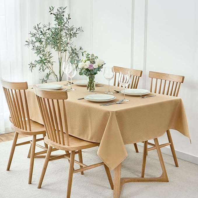 maxmill Tablecloth Weaved Texture Stain Resistant Waterproof, Wrinkle Resistant Washable Table Cloth, Fabric Table Cover for Dining Room, Indoor Outdoor Use, Rectangle 70 x 120 Inch, Beige