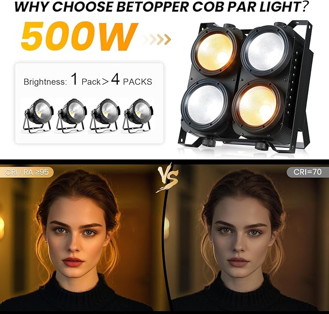 Betopper 4x100w Blinder Stage Spotlight,Cob Led DMX Satge Lights,4 Eye Matrix Par Lights'for Stage Lighting,Cold White+Amber Color Party Lighting'Dj Disco Light for Wedding Photostudio Theater