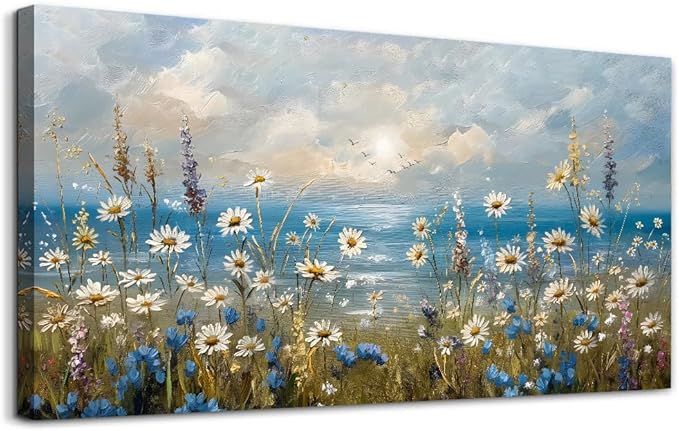 Large Wall Decor for Living Room Canvas Wall Art for Office Modern Wall Decorations for Bedroom White Flower Landscape Paintings Farmhouse Pictures Artwork Room Home Decor 48x24
