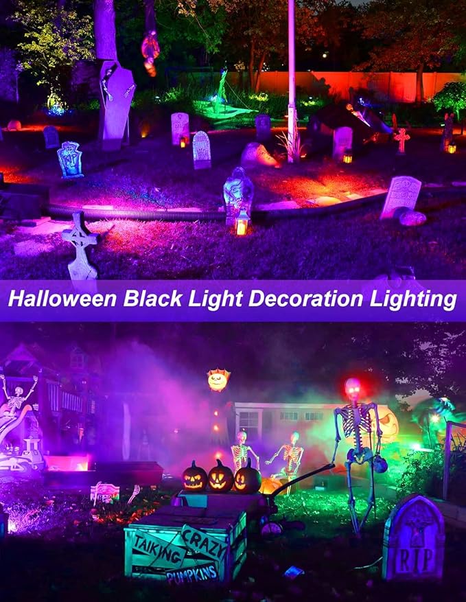 Outdoor Black Light Spotlight, LED Black Lights Waterproof Landscape Lights with US Plug for Glow Party Body Paint Fluorescent Poster Stage Lighting Yard Garden Halloween Decoration(6 Pack)