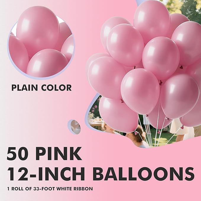 Light Pink Balloons 50 pcs 12 inch Pastel Pink Latex Balloon Party Balloons for Wedding Bridal Engagement Baby Shower Gender Reveal Easter Anniversary Birthday Christmas Party Decorations