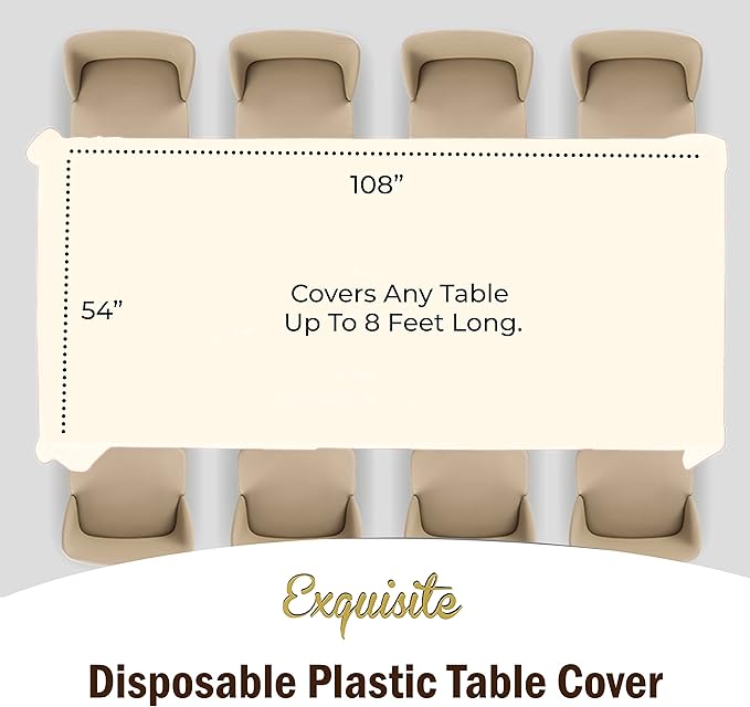 Party Solids 6-Pack Premium Plastic Tablecloth 54in. x 108in. Rectangle Plastic Table Cover - Ivory