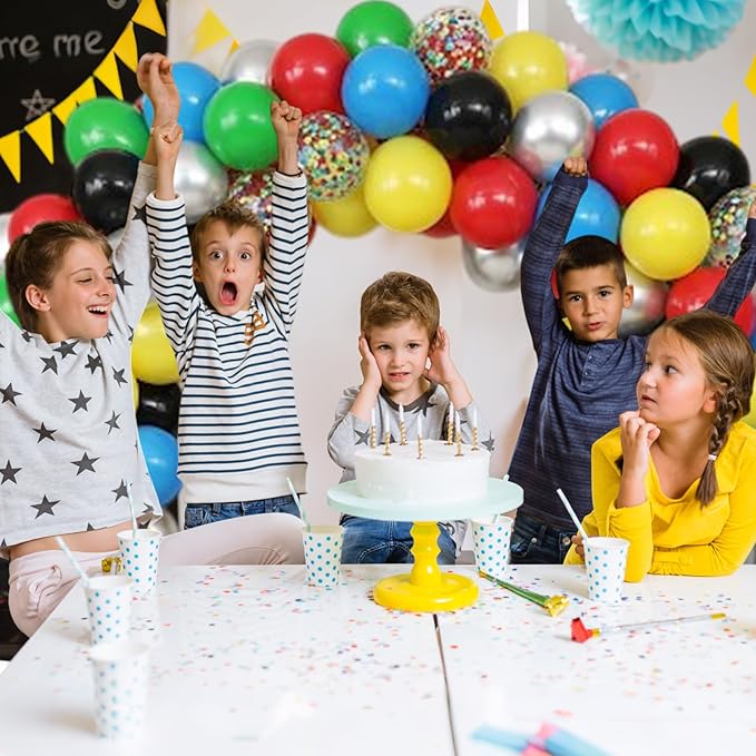 Red Yellow Blue Green Balloon, 50PCS 12Inch Multicolor Balloons with Black Red Blue Yellow Green Silver Ballons and Colorful Confetti Ballon for Birthday,Game Themed Party Supplies