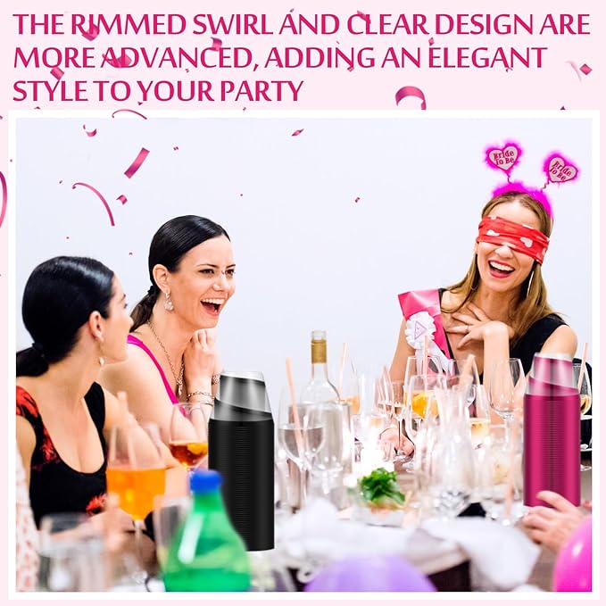 Gejoy 9 oz Rimmed Swirl Plastic Cups Disposable Wine Drinking Cups Clear Elegant Halloween Tumblers for Christmas Party Supplies(Hot Pink, Black,100 Pcs)
