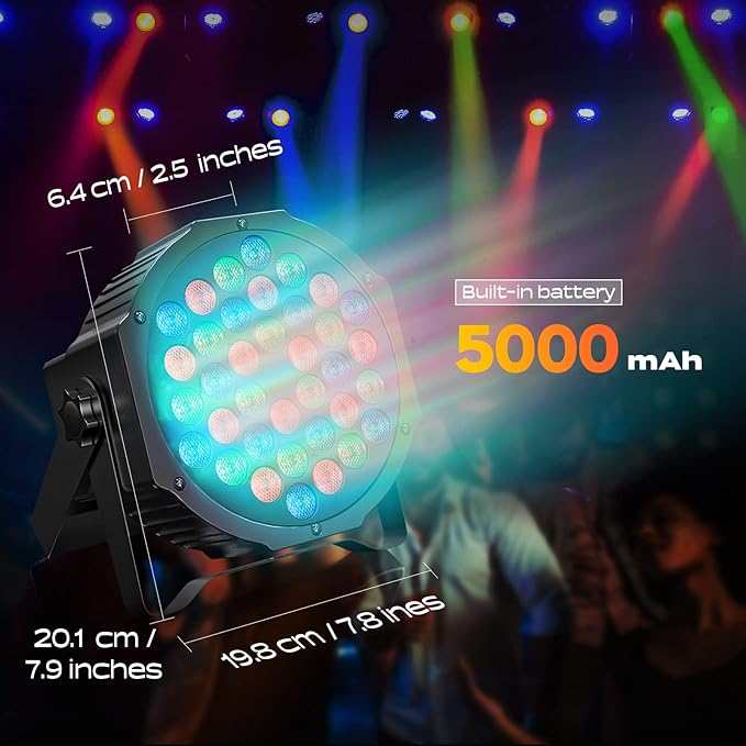 Rechargeable Par Can Lights U`King Wireless LED Uplights Battery Powered Uplighting RGB 36W Stage Lighting for Events DJ Disco Wedding Party - 4 Pack