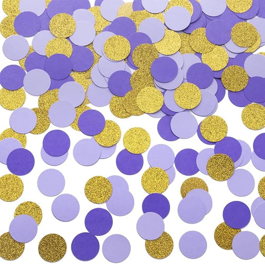 Gold and Purple Lavender Confetti Table Decoration for Wedding Birthday Bachelor Bachelorette Halloween Graduation Theme Party,1.2 inch in Diameter,200 Counts