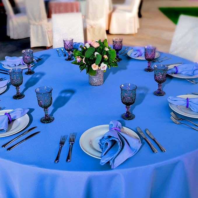 MASHAN 12 Pcs Blue Black White Plastic Tablecloths Bulk,84 Inch Disposable Round Party Table Cloth Waterproof Table Cover for Birthday Wedding Anniversary Graduation Party Decorations Supplies