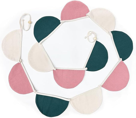 2 Sets of Dusty Pink Green Beige Half Round Banner 24Pcs Flags Nursery Garland Fabric Semicircle Streamers for Kids Girls Birthday Boho Woodland Baby Shower Wedding Party Decorations Baby Room Decor