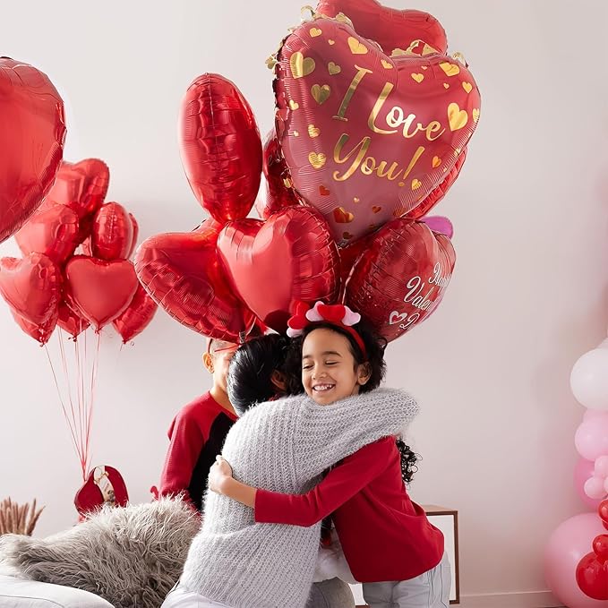 Red Heart Balloons,12Pcs Heart Shaped Foil Balloons,18Inch Red Love Helium Polyester Film Balloon for Valentine's Day Anniversary Birthday Anniversary Wedding Party Decorations