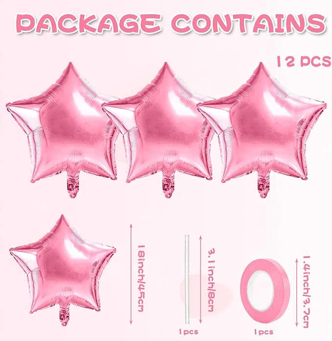 Pink Balloons Christmas Gifts Star Balloons Pink Foil Balloon Set Mylar Helium Metallic 12pcs 18 Inch Birthday Decorations Room Decor 2025 Party Decorations Baby Shower Anniversary Wedding