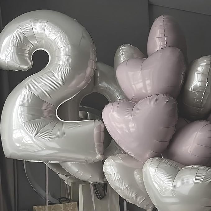 Pink White Heart Balloons, 18 Inch Pink and Cream White Heart Shape Balloons, 12PCS White Sand Helium Foil Balloon for Birthday Baby Shower Bridal Engagement Wedding Party Decorations