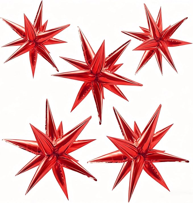Red Star Foil Balloons Explosion 12 Point Spike Baloons Large Mylar Balloon Party Decorations Backdrops for Christmas Wedding Anniversary Bachelorette Engagement Birthday Valentine's Day
