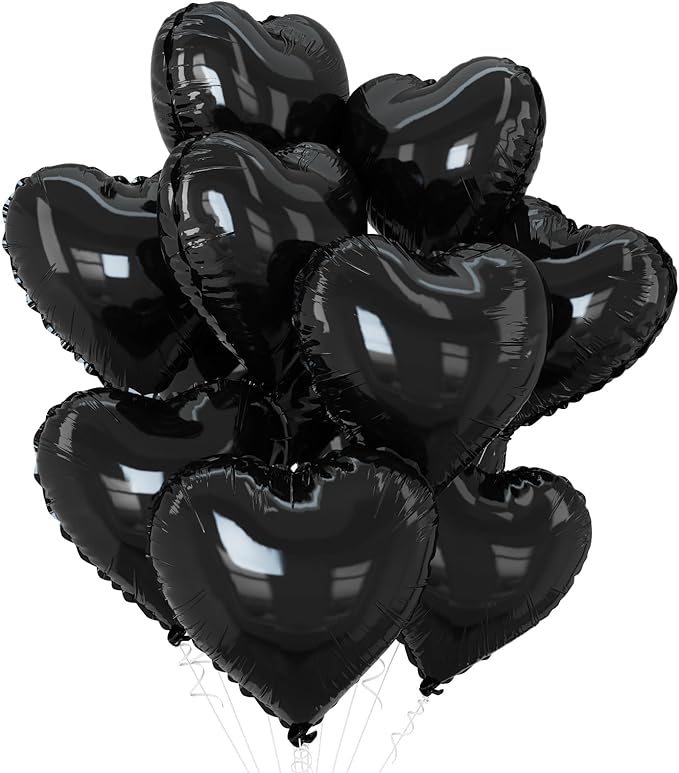 Black Heart Balloons,10Pcs Black Foil Heart Shaped Love Balloons,18Inch Helium Polyester Film Balloon for Valentines,Engagement,Birthday,Anniversary,Wedding Party Decorations