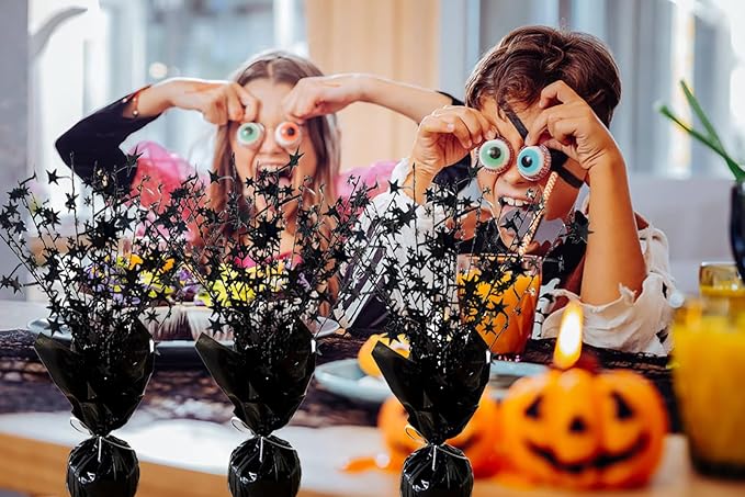 6 Pack Halloween Table Centerpieces Party Table Decoration Metallic Foil Spray Centerpiece Star Black Decor Indoor for Birthday Wedding Anniversary Graduation Holiday Party Supplies