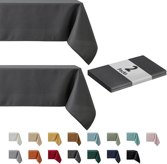maxmill 2 Pack Rectangle 52 x 70 Inch Charcoal Textured Tablecloth Waterproof Spillproof Wrinkle Free Table Cloth, Kitchen Dining Tabletop Decoration, Fabric Table Cover for Outdoor and Indoor Use